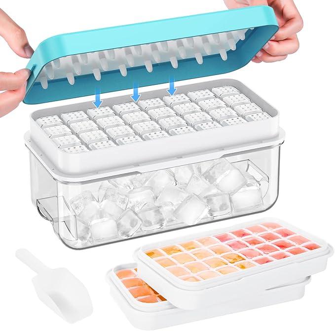 Ice Cube Tray with Lid and Bin, PHINOX 64 pcs Ice